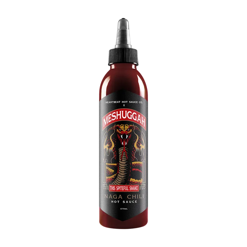 Meshuggah x Heartbeat Hot Sauce "This Spiteful Snake" Naga Chili by HBHSco hot sauce bottle