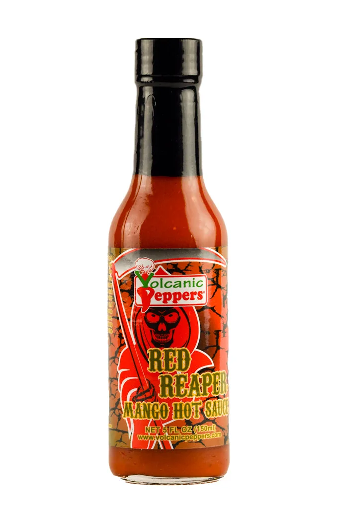 Red Reaper Mango Hot Sauce | Volcanic Peppers hot sauce bottle