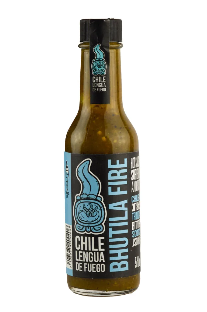 Bhutila Fire Hot Sauce | Chile Lengua de Fuego hot sauce bottle