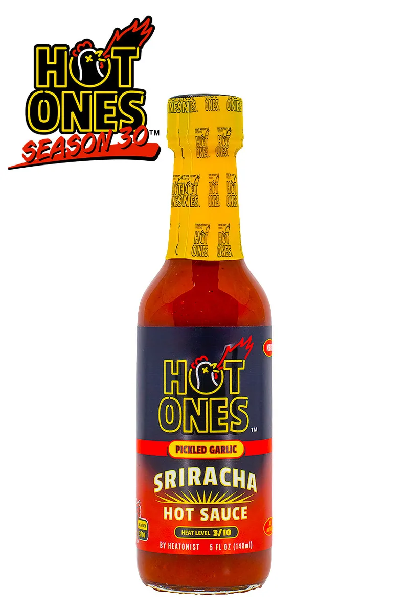 Pickled Garlic Sriracha | Hot Ones Hot Sauce hot sauce bottle