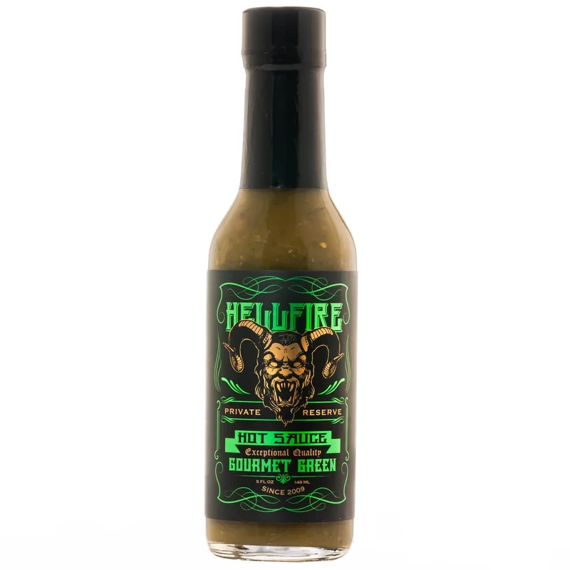 NEW! Gourmet Green - Multi-Award Winning Verde Sauce by Hellfire Hot Sauce hot sauce bottle