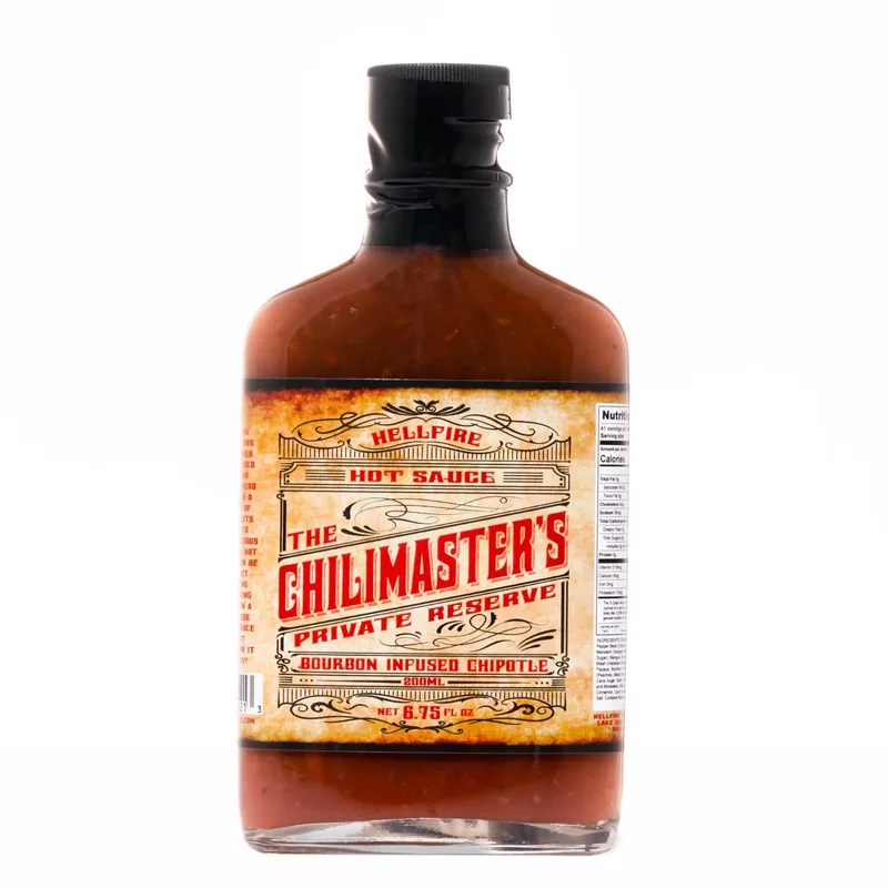 The Chilimaster's Private Reserve - Bourbon Infused Chipotle Hot Sauce by Hellfire Hot Sauce hot sauce bottle