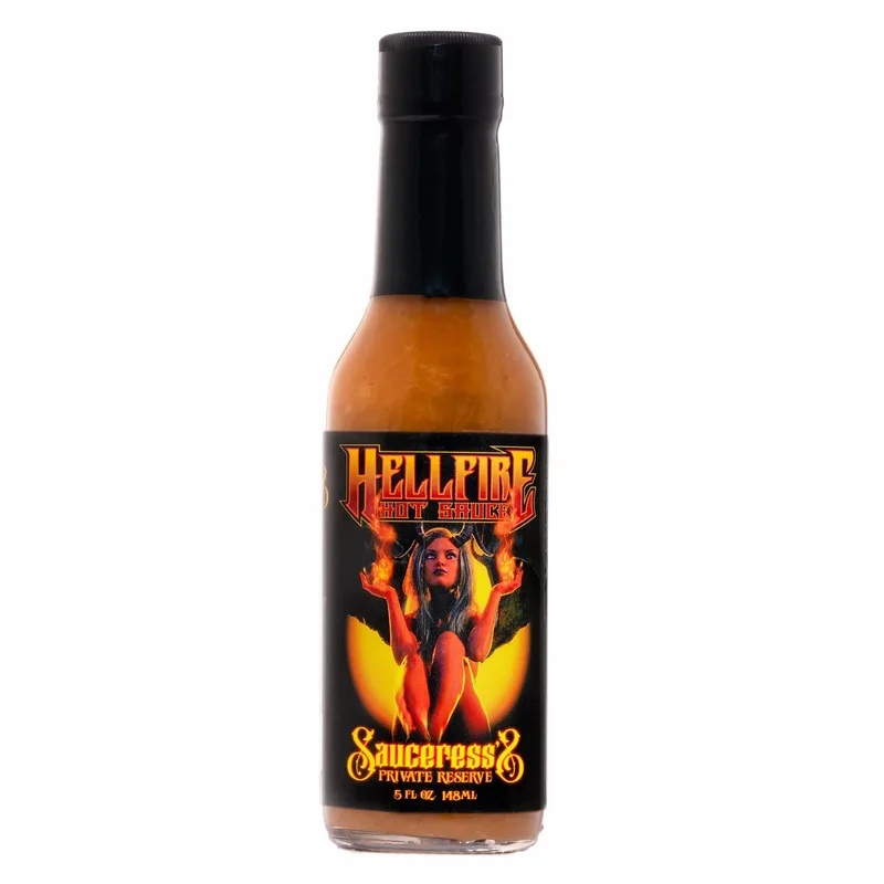The Sauceress's Private Reserve -Gourmet 7- Pot Primo Hot Sauce by Hellfire Hot Sauce hot sauce bottle