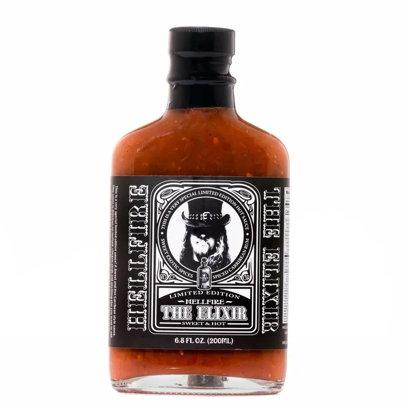 Elixir - The Award Winning Rum Infused Sweet Heat Hot Sauce by Hellfire Hot Sauce hot sauce bottle