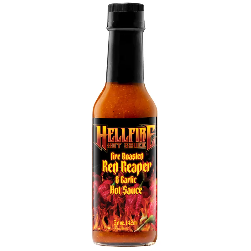 Fire Roasted Red Reaper & Garlic Hot Sauce by Hellfire Hot Sauce hot sauce bottle