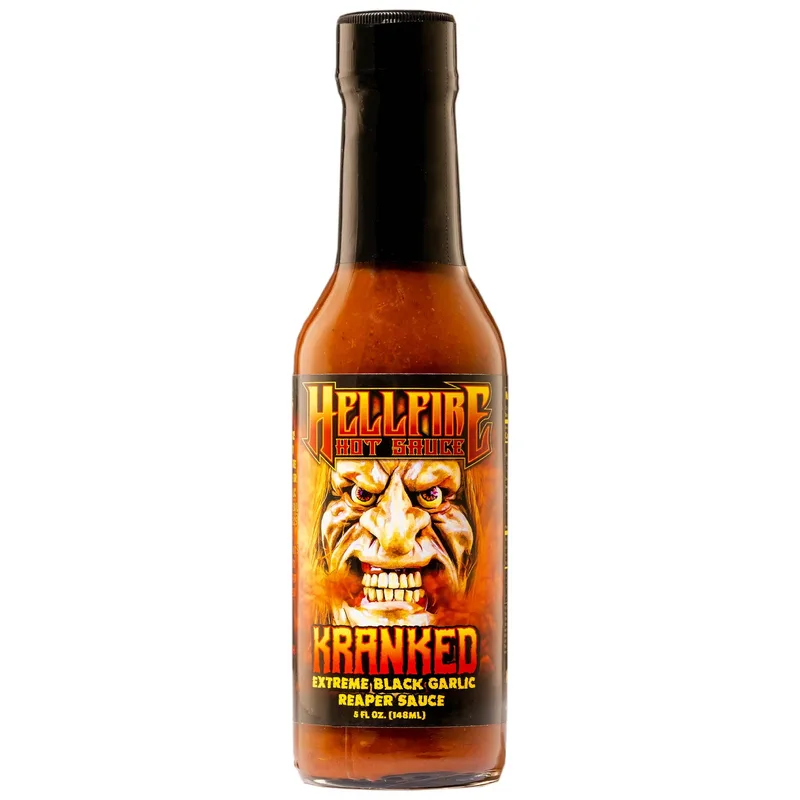 KRANKED - Multi-Award Winning Black Garlic & Reaper Hot Sauce by Hellfire Hot Sauce hot sauce bottle