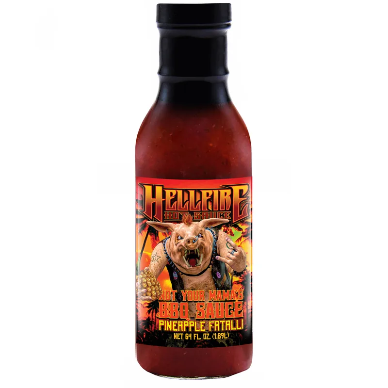 Pineapple Fatalli - Not Your Mama's BBQ Hot Sauce (12oz) by Hellfire Hot Sauce hot sauce bottle