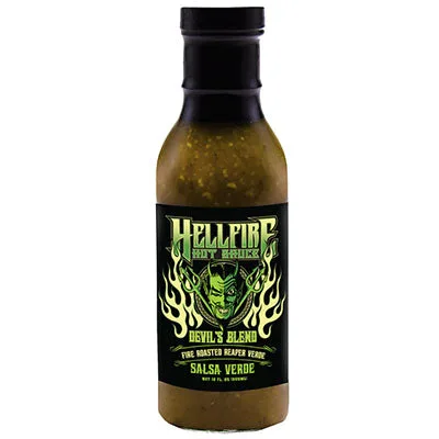 Devil’s Blend - Our Multi-Award Winning Fire Roasted Reaper Salsa Verde 12oz by Hellfire Hot Sauce hot sauce bottle
