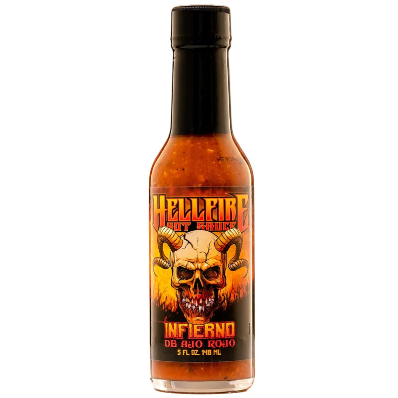NEW! Infierno De Ajo Rojo - Red Garlic Spicy Taco and Burger Sauce! by Hellfire Hot Sauce hot sauce bottle