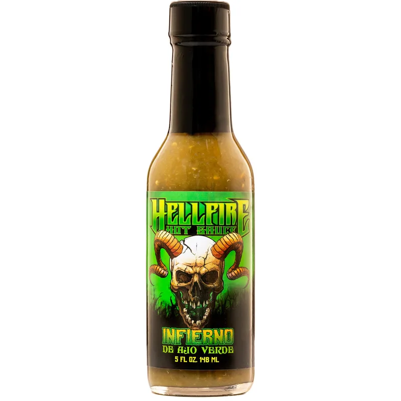 NEW! Infierno De Ajo Verde - The Ultimate Taco Sauce by Hellfire Hot Sauce hot sauce bottle