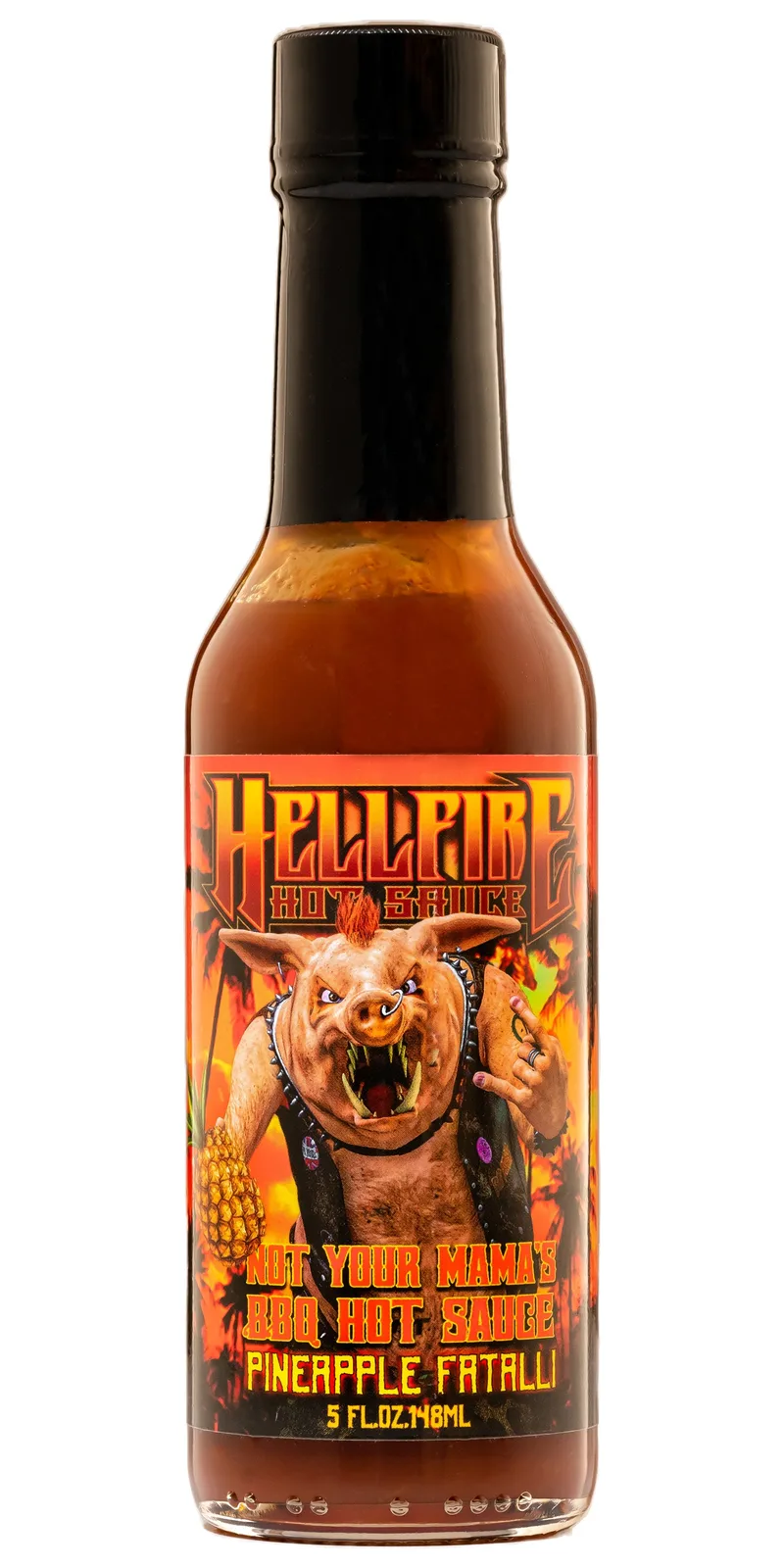 NEW! Pineapple Fatalli - Not Your Mama's BBQ Hot Sauce 5oz by Hellfire Hot Sauce hot sauce bottle