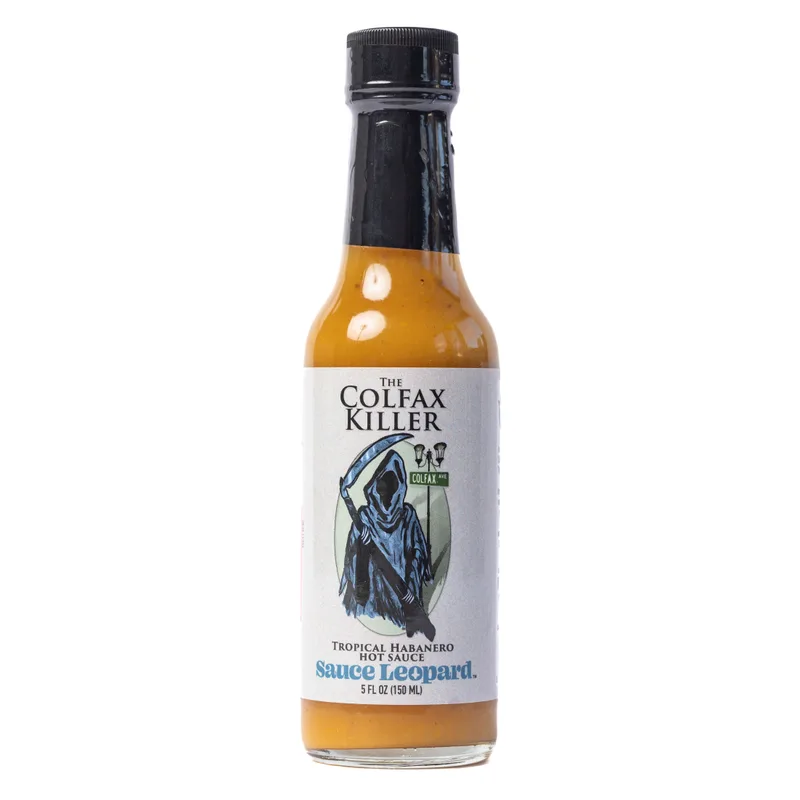 The Colfax Killer - Tropical Habanero Sauce by sauceleopard hot sauce bottle