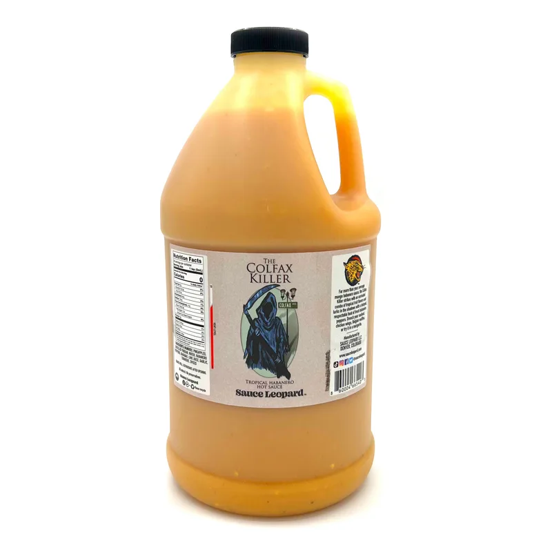 The Colfax Killer 1/2 Gallon Jug by Sauce Leopard hot sauce bottle