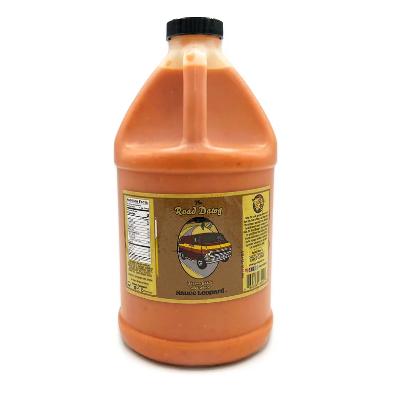 The Road Dawg - 1/2 Gallon Jug by Sauce Leopard hot sauce bottle