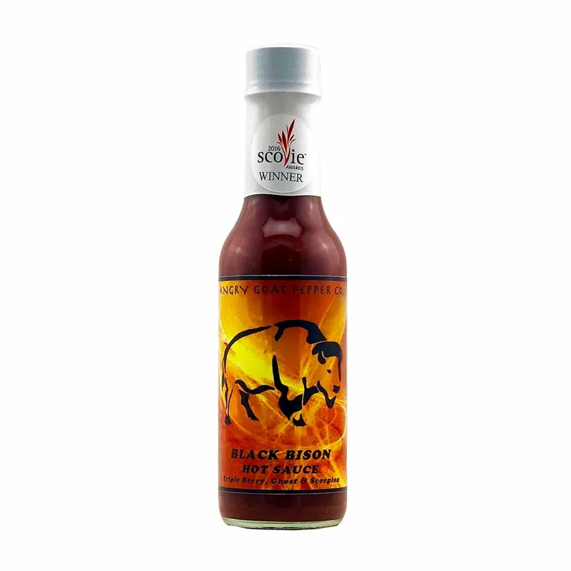 Angry Goat Black Bison Hot Sauce by Angry Goat Pepper Co. hot sauce bottle