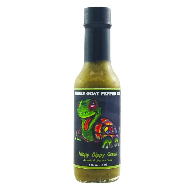 Angry Goat Hippy Dippy Green Hot Sauce by Angry Goat Pepper Co. hot sauce bottle