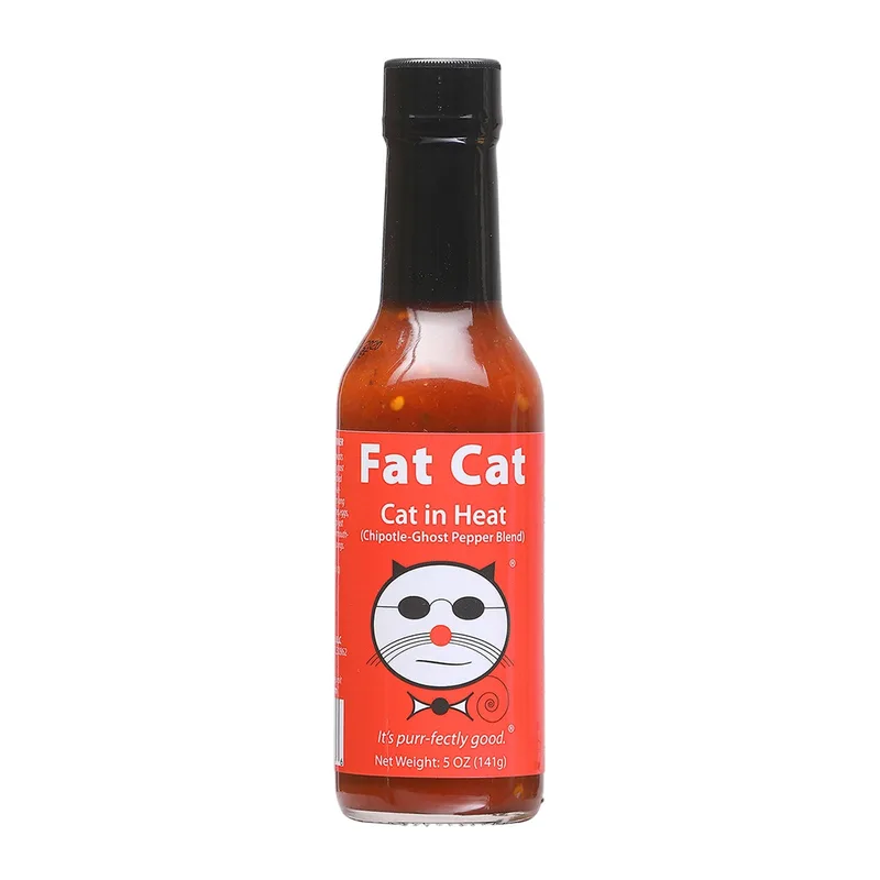 Fat Cat Cat in Heat: Chipotle Ghost Pepper Blend Hot Sauce hot sauce bottle