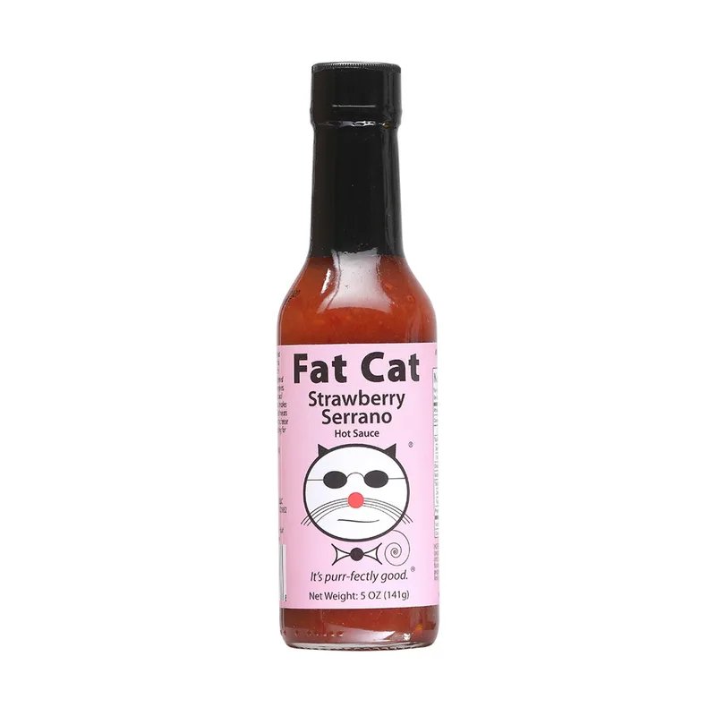 Fat Cat Strawberry Serrano Hot Sauce hot sauce bottle