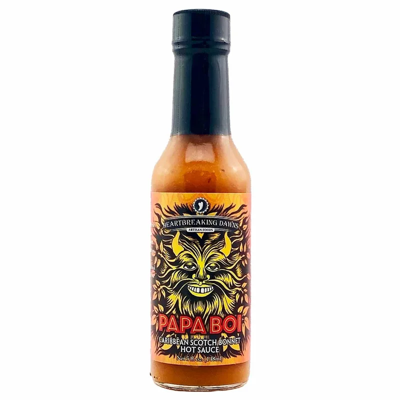 Heartbreaking Dawn's Papa Boi Caribbean Scotch Bonnet Sauce hot sauce bottle