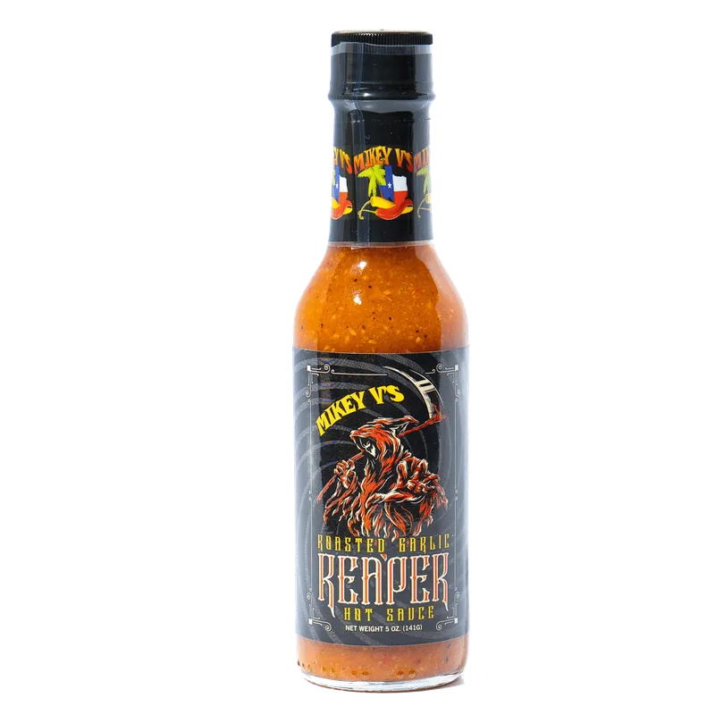 Mikey V's Roasted Garlic Reaper Hot Sauce by Mikey V's Foods hot sauce bottle