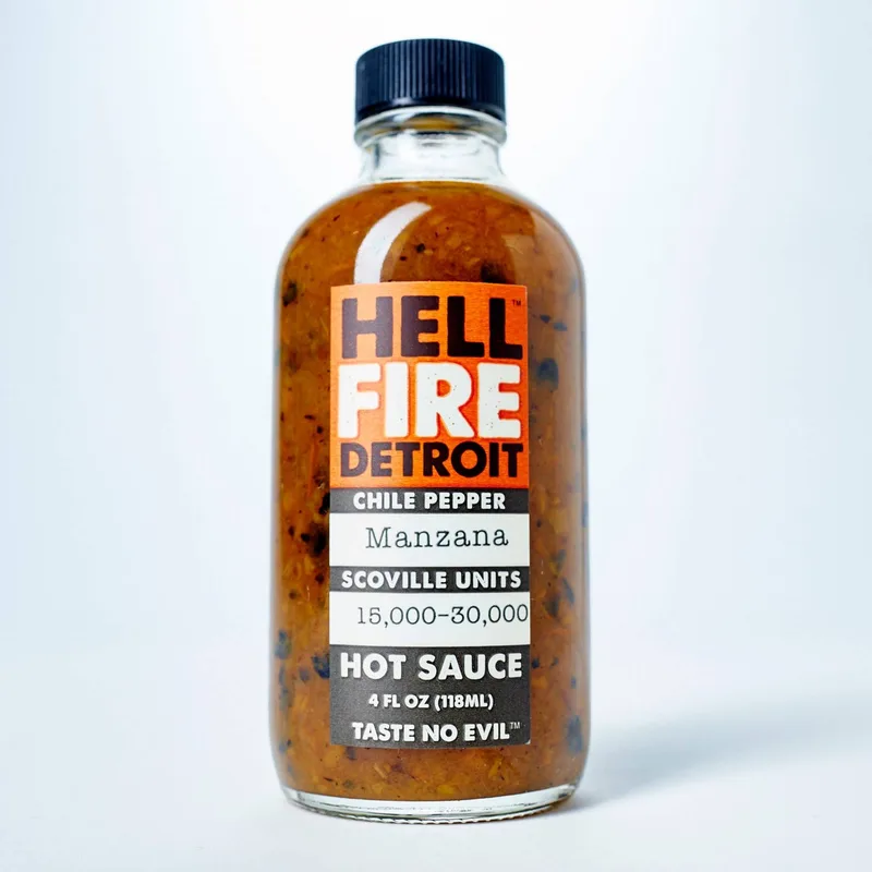 Hell Fire Detroit Manzana Hot Sauce hot sauce bottle
