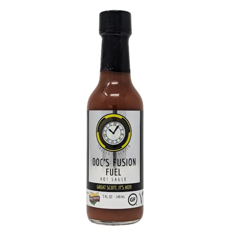 Doc’s Fusion Fuel Hot Sauce by Sauced and Glazed hot sauce bottle