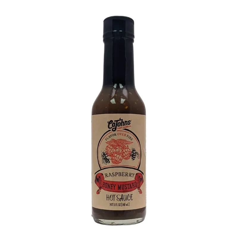 CaJohns Raspberry Honey Mustard Hot Sauce by CaJohns Fiery Foods Co. hot sauce bottle