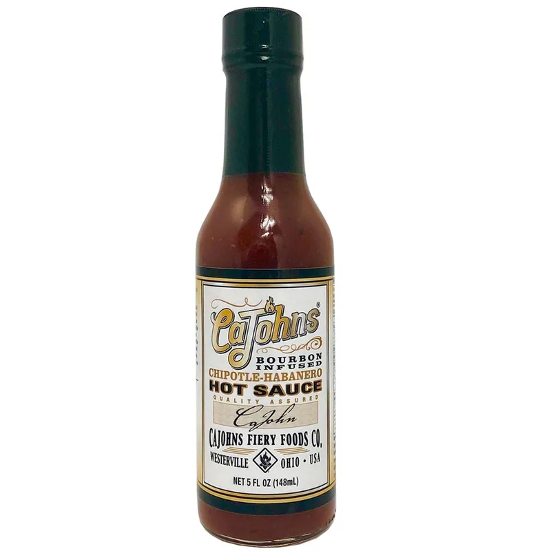 CaJohns Bourbon Infused Chipotle Habanero Hot Sauce by CaJohns Fiery Foods Co. hot sauce bottle