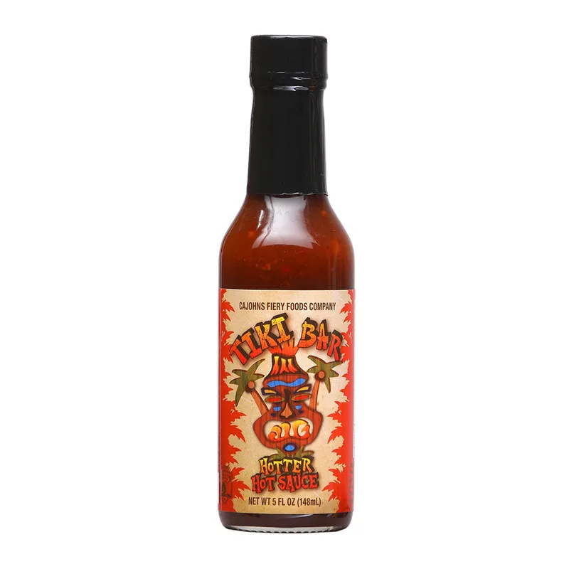 CaJohns Tiki Bar Hotter Hot Sauce by CaJohns Fiery Foods Co. hot sauce bottle