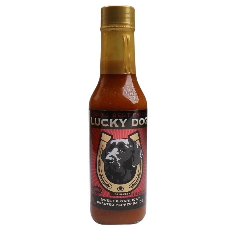 Lucky Dog Red Label Sweet & Garlicky Roasted Pepper Sauce by Lucky Dog Hot Sauce hot sauce bottle