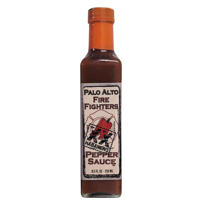Palo Alto Firefighters XX Habanero Pepper Sauce hot sauce bottle