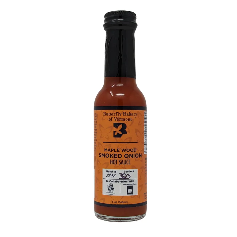 Butterfly Bakery Maple Wood Smoked Onion Hot Sauce by Butterfly Bakery of Vermont hot sauce bottle
