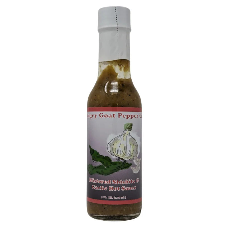 Angry Goat Blistered Shishito & Garlic Hot Sauce by Angry Goat Pepper Co. hot sauce bottle