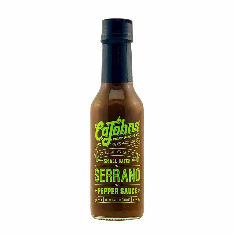 CaJohns Classic Serrano Pepper Sauce by CaJohns Fiery Foods Co. hot sauce bottle
