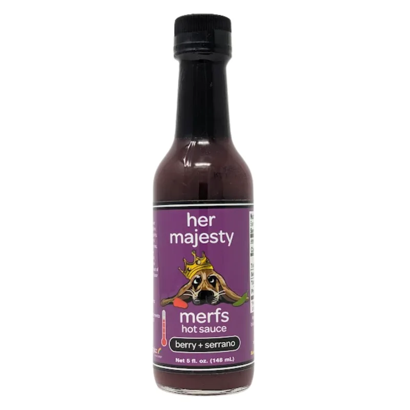 Merfs Her Majesty's Hot Sauce by Merfs Condiments hot sauce bottle