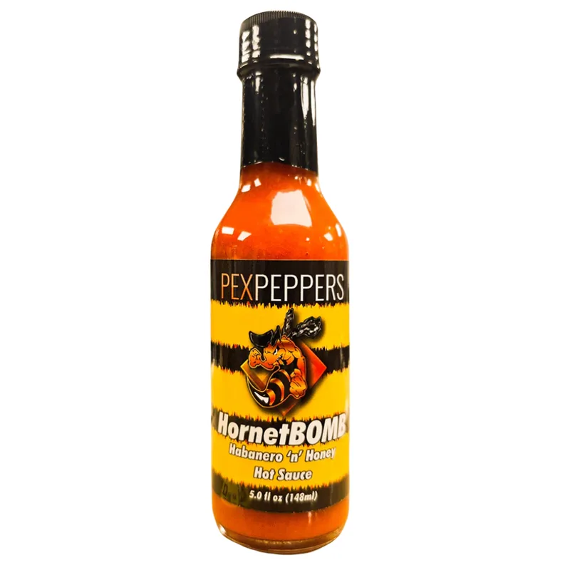 PexPeppers Hornet Bomb Hot Sauce hot sauce bottle