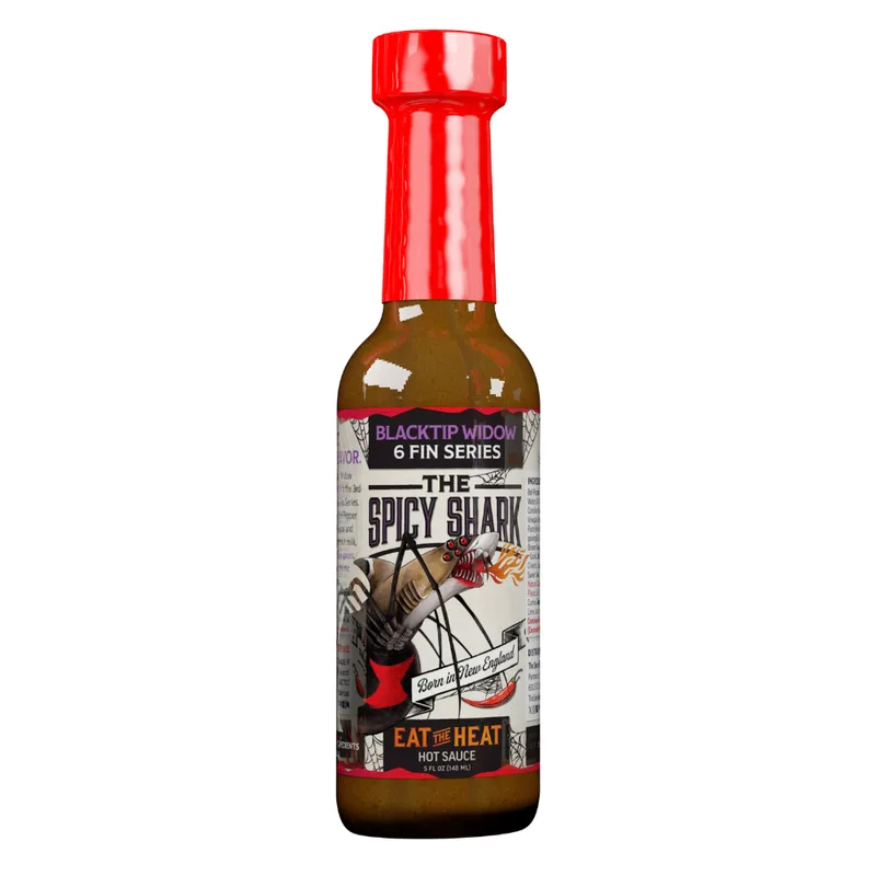 Spicy Shark Blacktip Widow - Extreme Heat 6-Fin Hot Sauce by The Spicy Shark hot sauce bottle