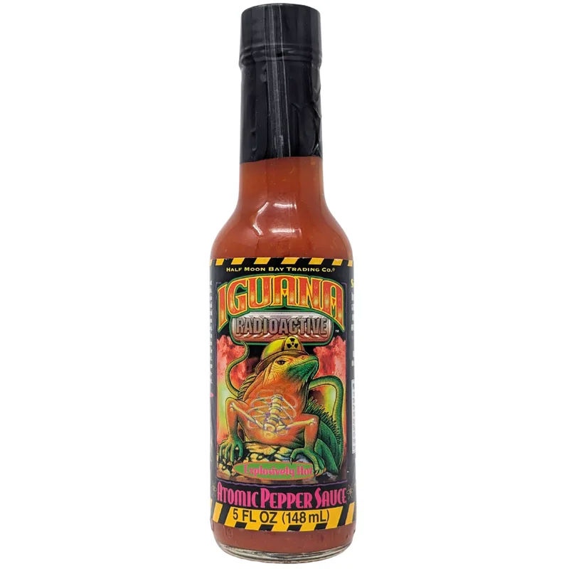 Half Moon Bay Iguana Radioactive Atomic Pepper Hot Sauce by Half Moon Bay Trading Co. hot sauce bottle