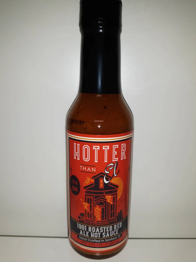 Hotter than El 1901 Roasted Red Ale Hot Sauce hot sauce bottle