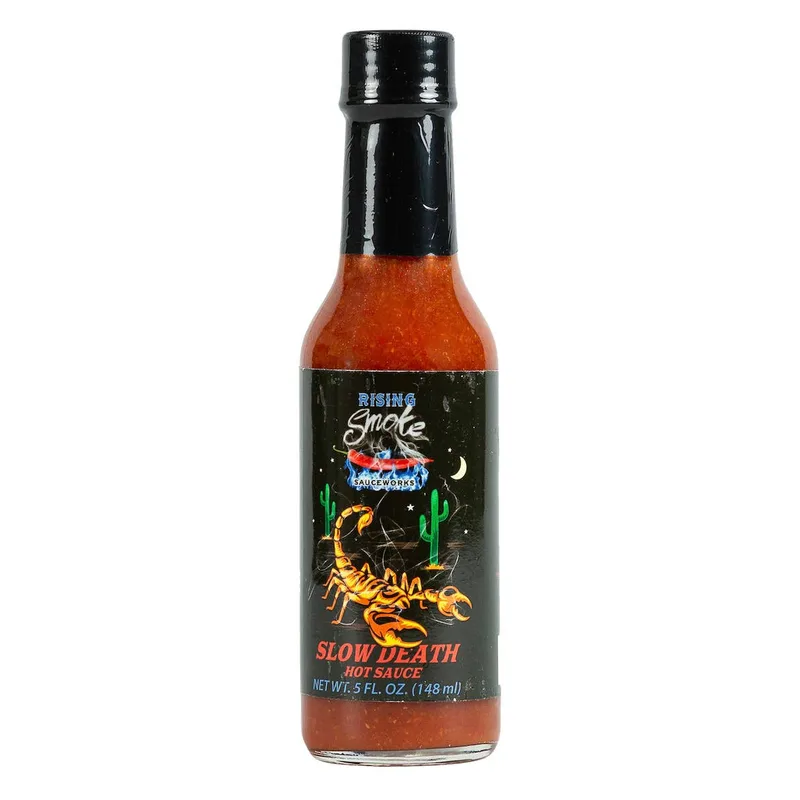 Rising Smoke Slow Death Hot Sauce by Rising Smoke Sauceworks hot sauce bottle