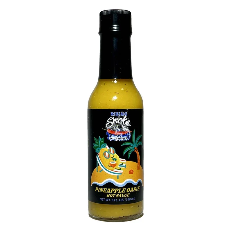 Rising Smoke Pineapple Oasis Hot Sauce by Rising Smoke Sauceworks hot sauce bottle