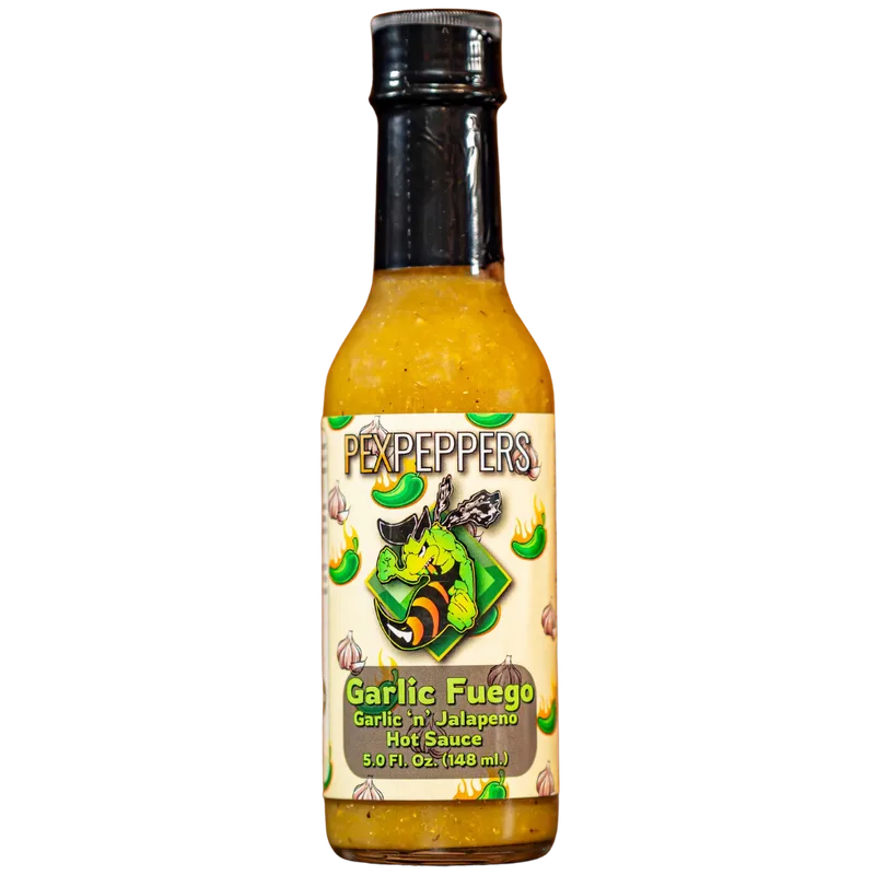 PexPeppers Garlic Fuego Hot Sauce hot sauce bottle