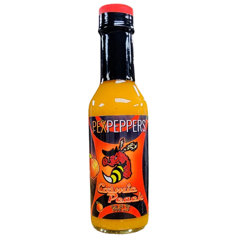 PexPeppers Cosmic Peach Hot Sauce hot sauce bottle