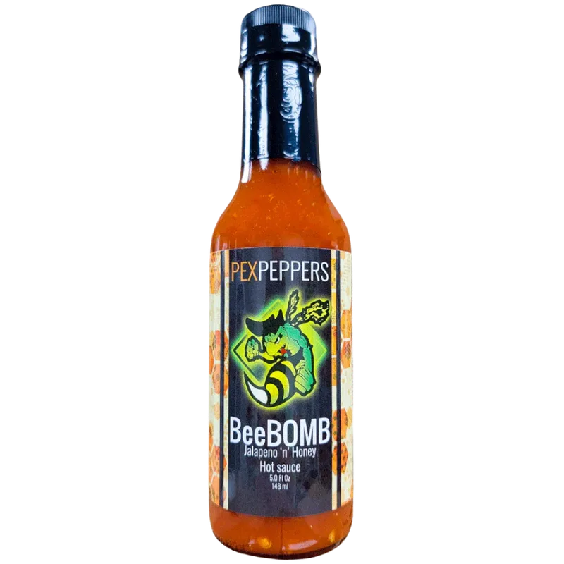 PexPeppers BeeBOMB Jalapeno Hot Sauce hot sauce bottle