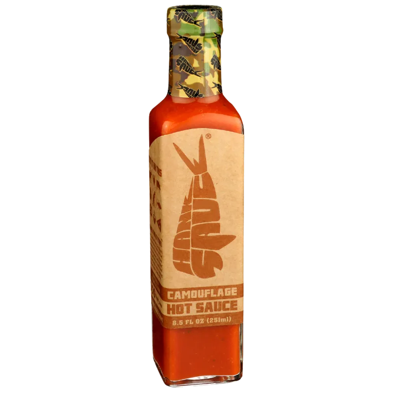Hank Sauce Camouflage Hot Sauce hot sauce bottle